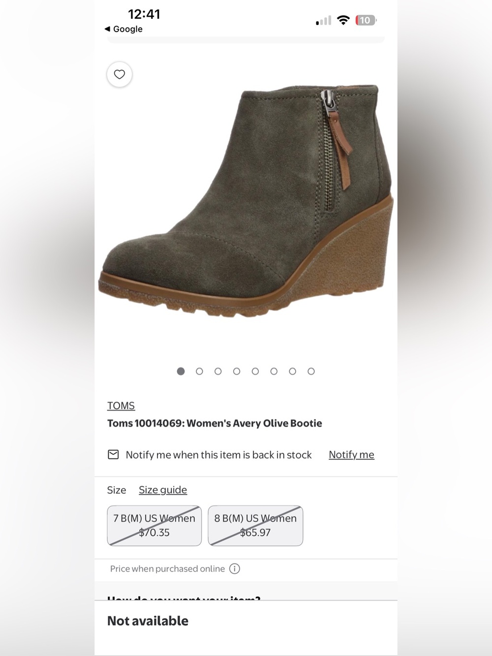 TOMS Women's Avery Olive Suede Wedge Bootie size 9 Excellent like new condition